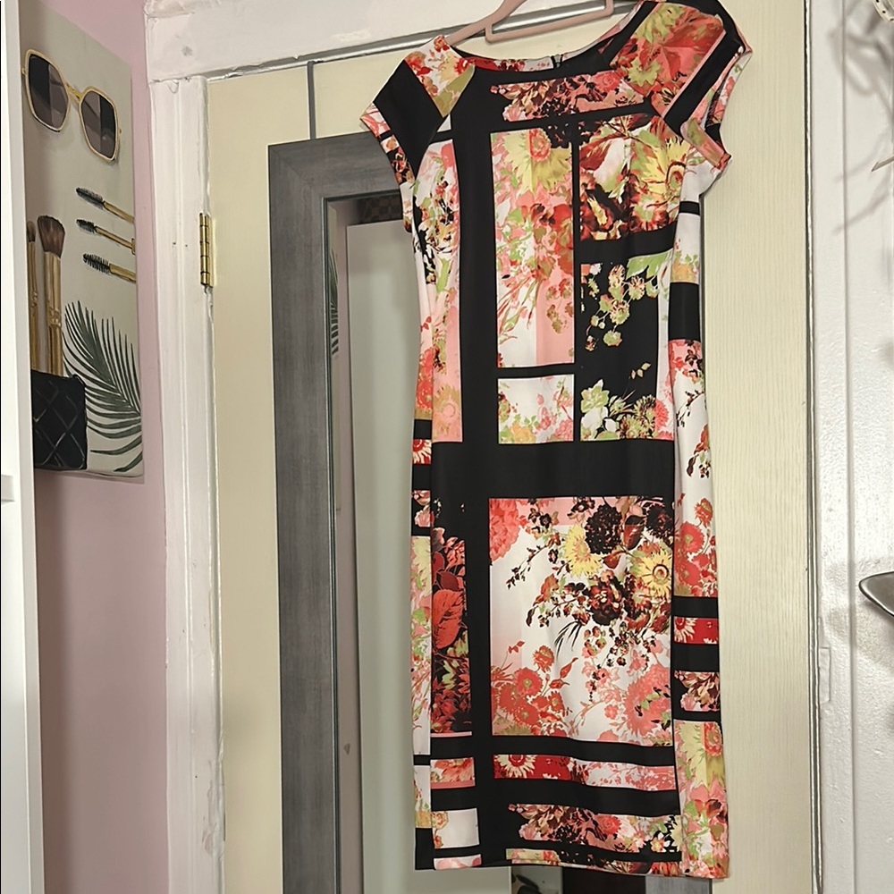 ECI Black, Pink, and Cream Bodycon Midi Dress